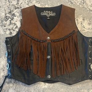 Leather Gallery Brown & Black Fringe Leather Vest